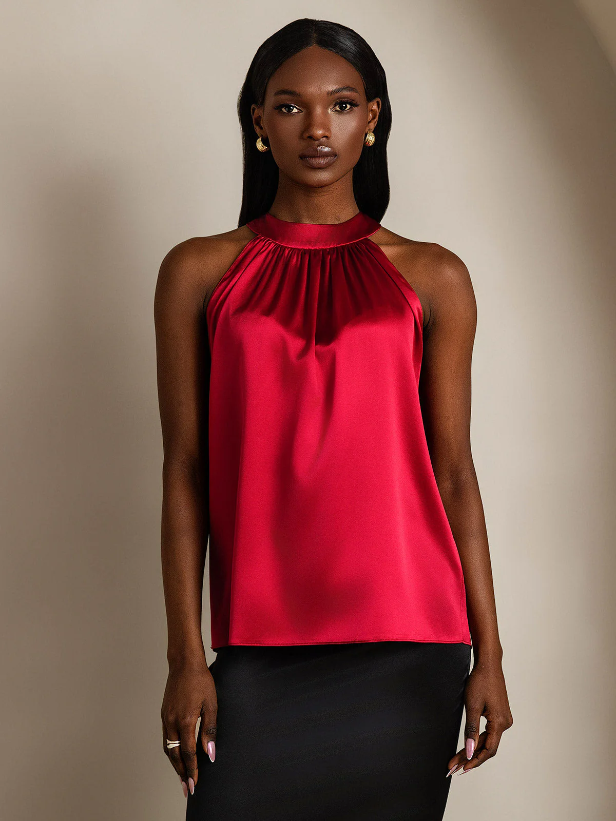 19 Momme Silke Avslappnad Ärmlös Halterlinne - Image 24