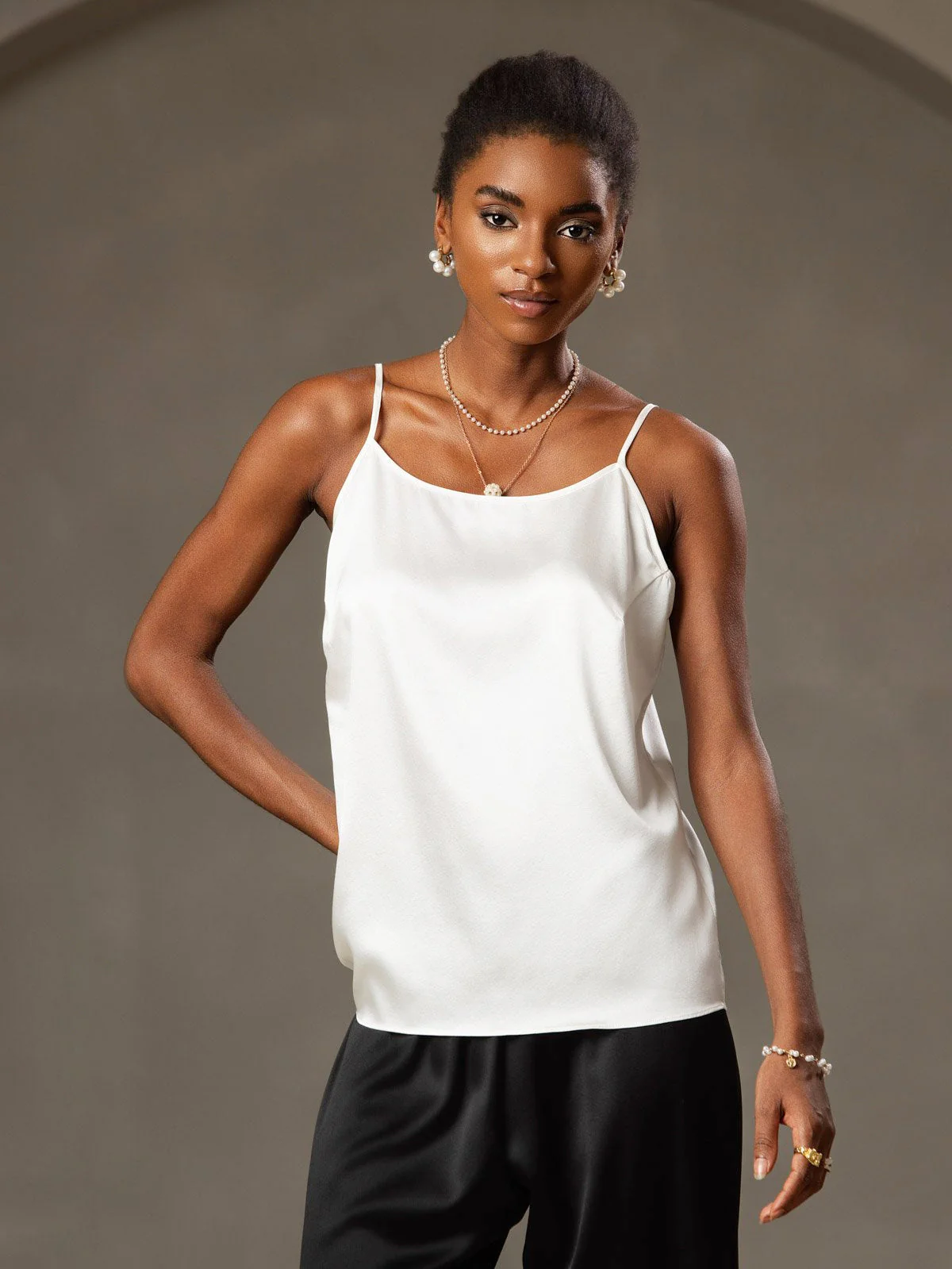 19Momme Silkes Avslappnad Spaghettiband Camisole-linne