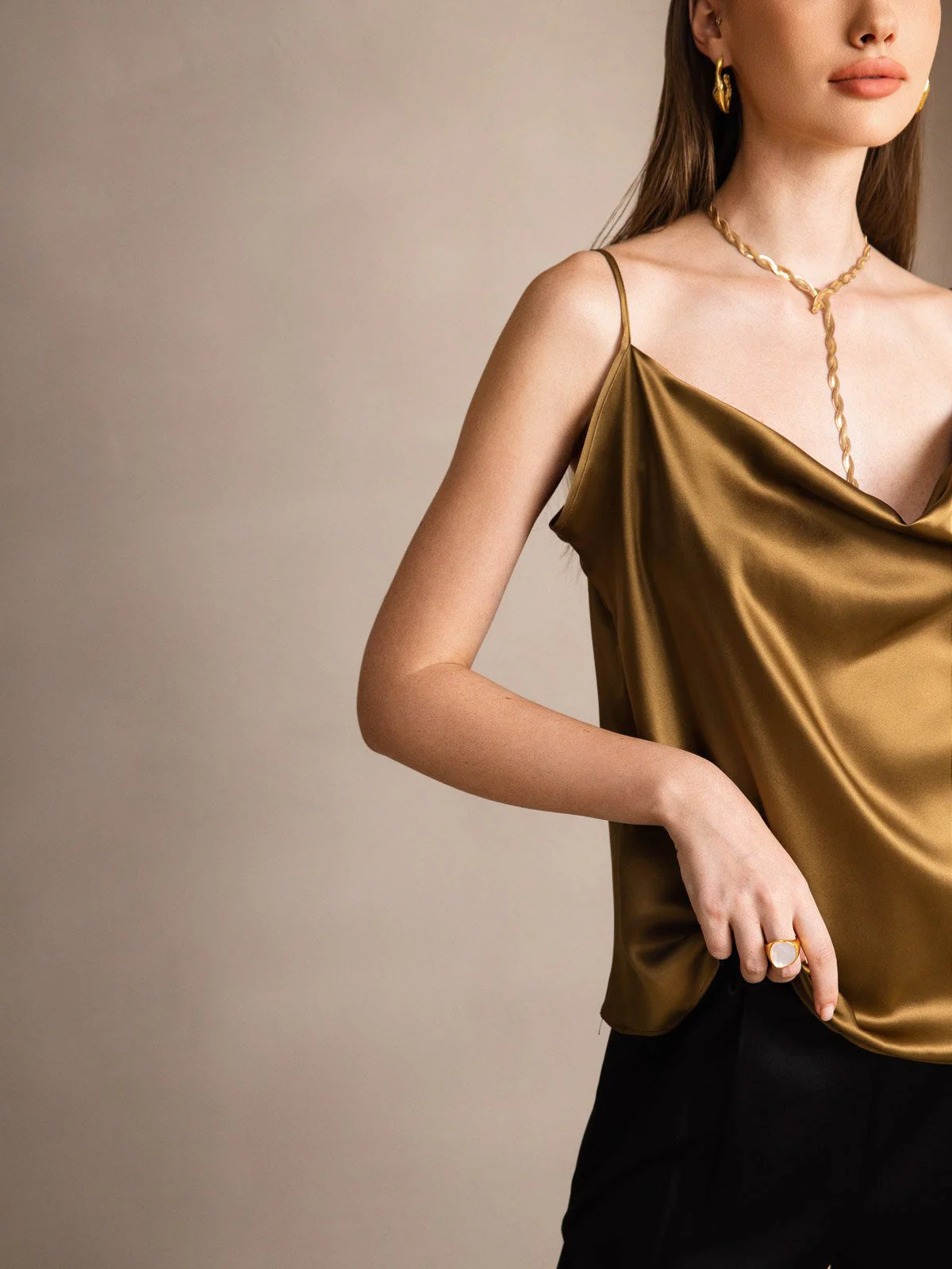 19Momme Silke Vattenfallsringning Spagettiband Camisole Topp - Image 40