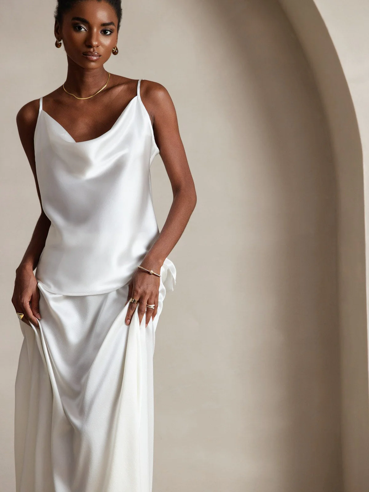 19Momme Silke Tunna Axelband Draperad Halsringning CamisoleTop - Image 26