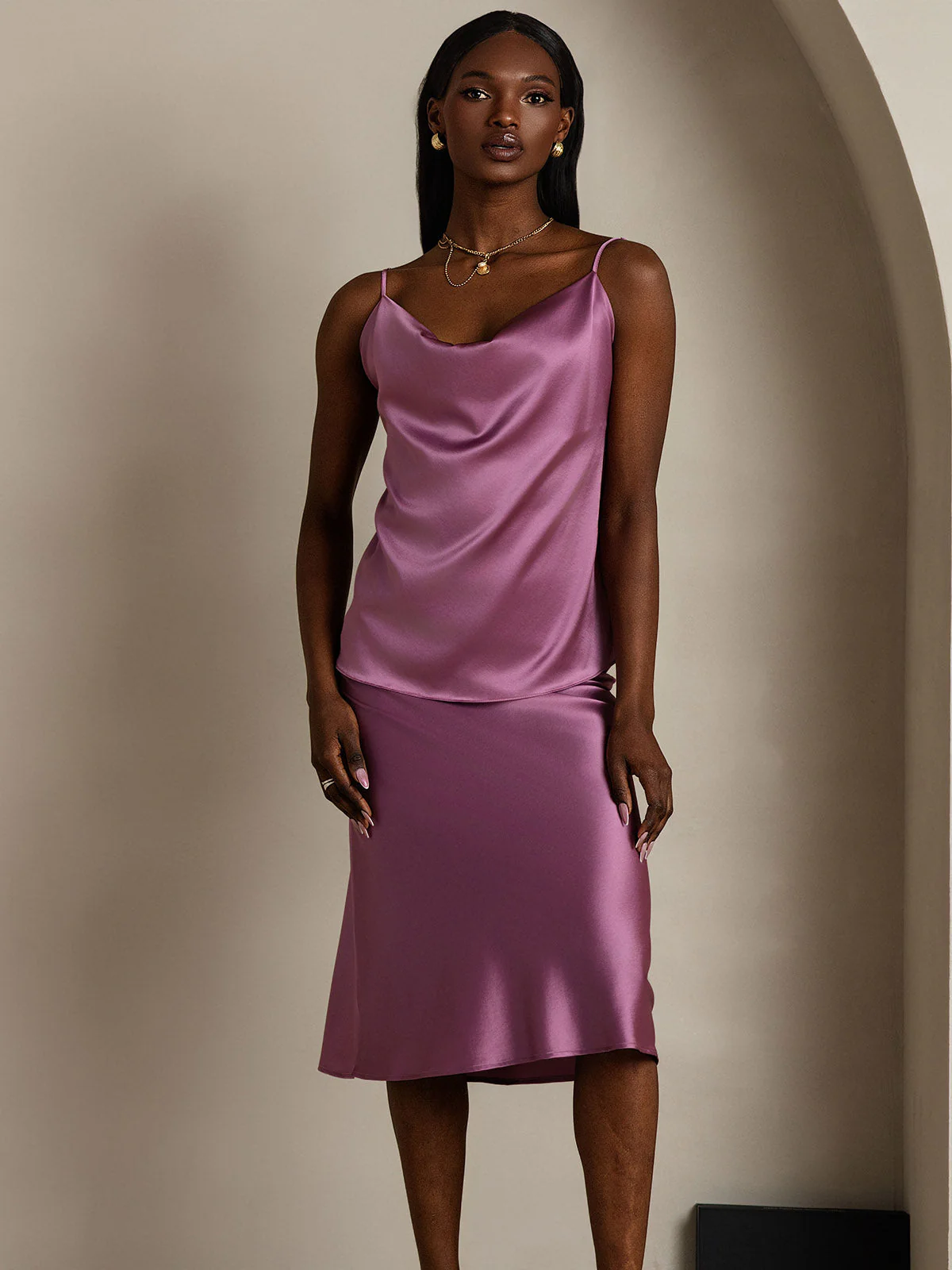 19Momme Silke Tunna Axelband Draperad Halsringning CamisoleTop - Image 41