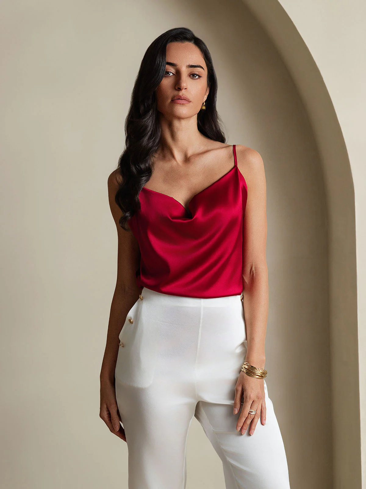 19Momme Silke Tunna Axelband Draperad Halsringning CamisoleTop - Image 5
