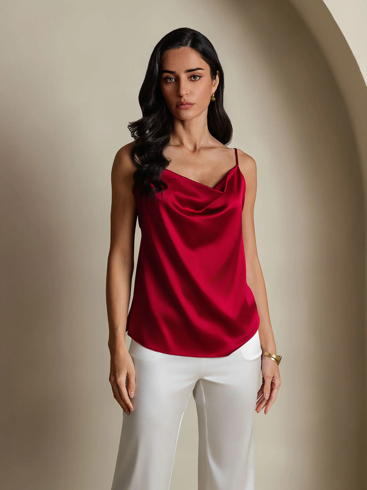 19Momme Silke Tunna Axelband Draperad Halsringning CamisoleTop - Image 6