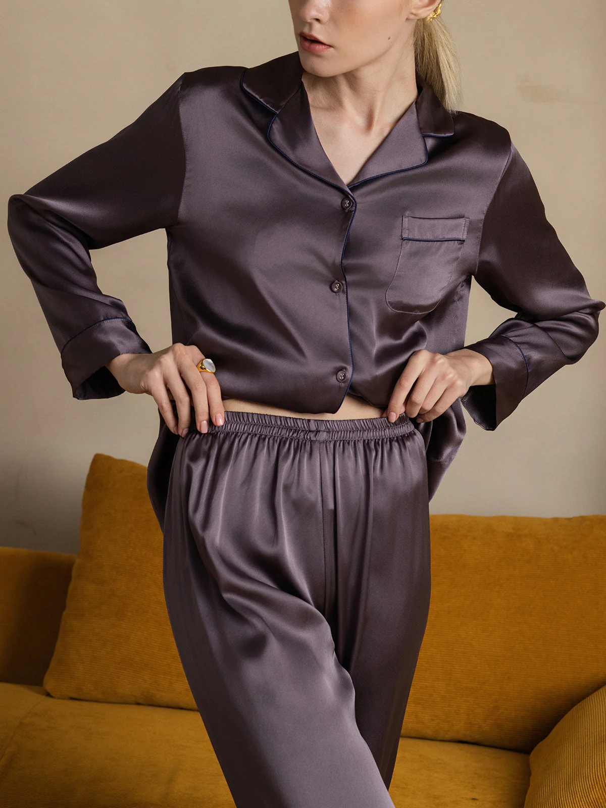 Klassiskt Pyjamasset i 100 % Mullbärssilke för Kvinnor - Image 51
