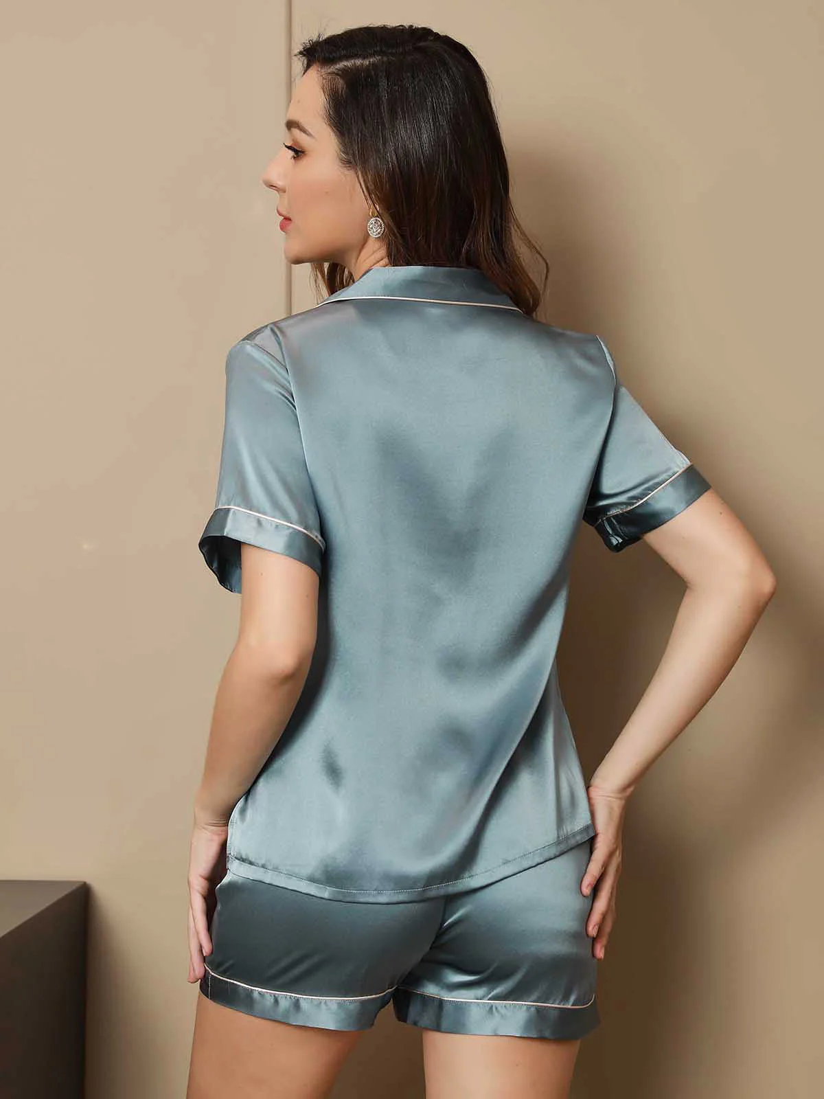 Pyjamasset I 100 % Mullbärssilke För Kvinnor - Kortärmad - Image 16