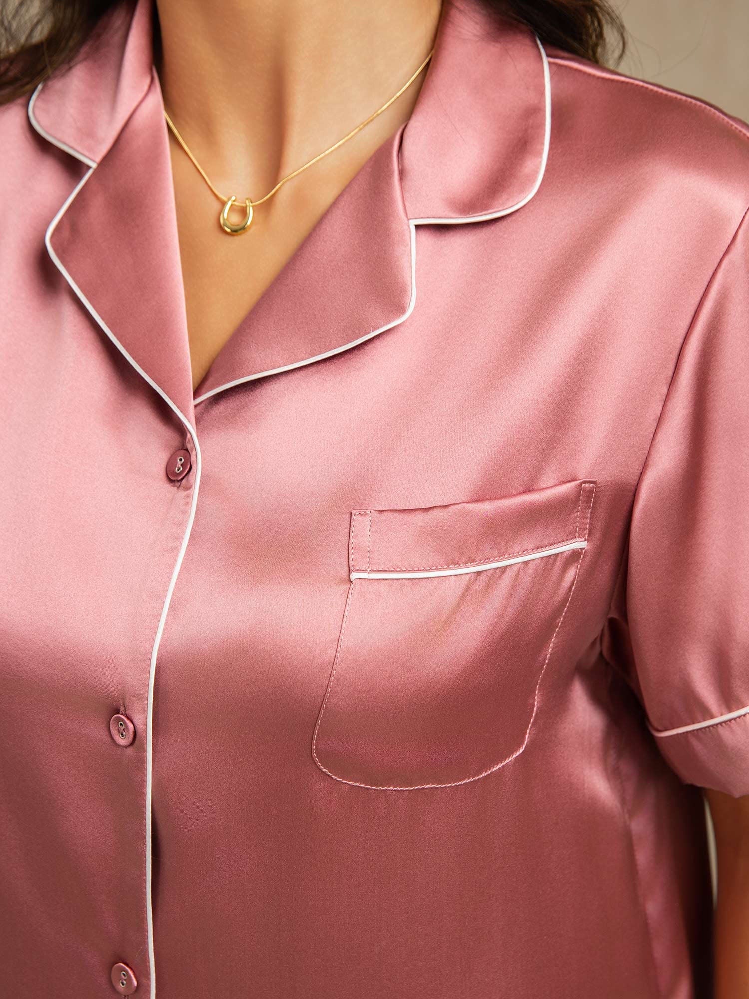 Pyjamasset I 100 % Mullbärssilke För Kvinnor - Kortärmad - Image 42