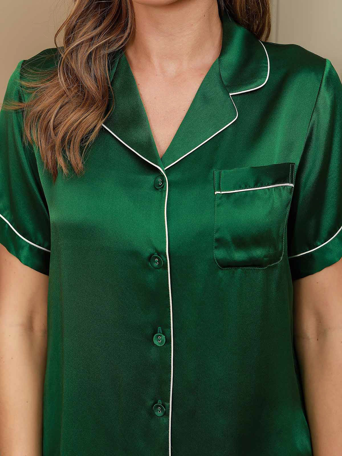 Pyjamasset I 100 % Mullbärssilke För Kvinnor - Kortärmad - Image 58