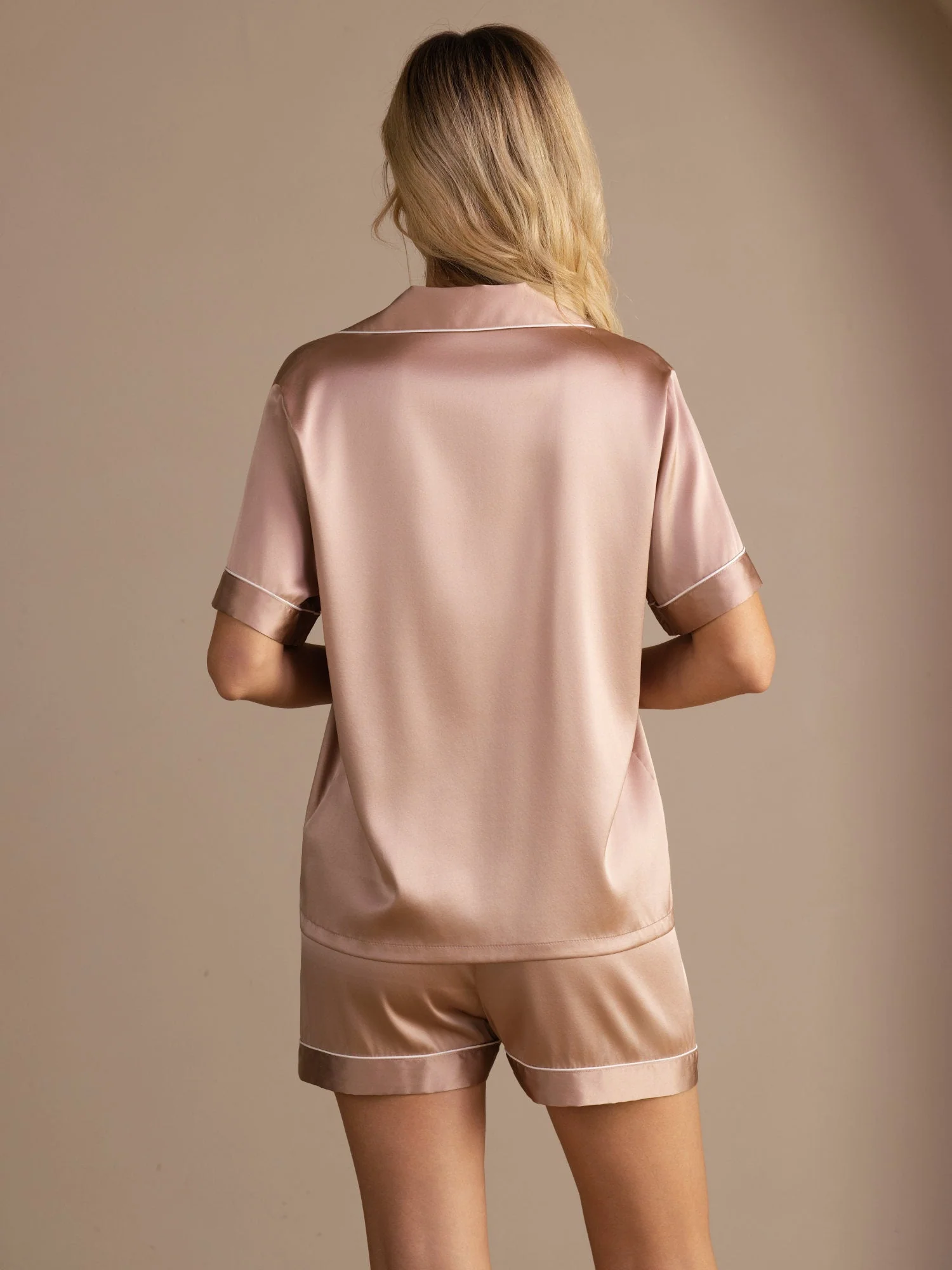 Pyjamasset I 100 % Mullbärssilke För Kvinnor - Kortärmad - Image 7