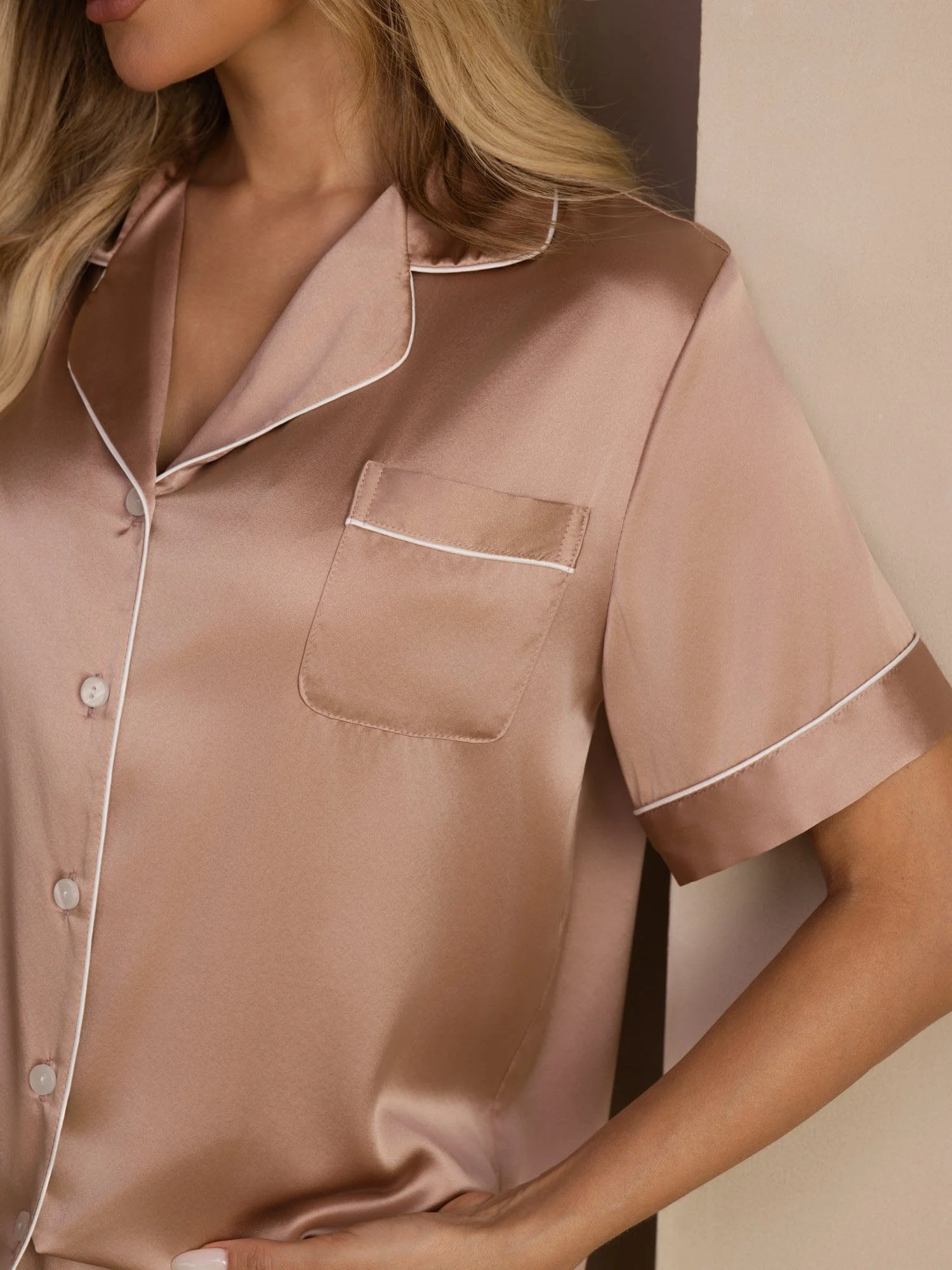 Pyjamasset I 100 % Mullbärssilke För Kvinnor - Kortärmad - Image 9